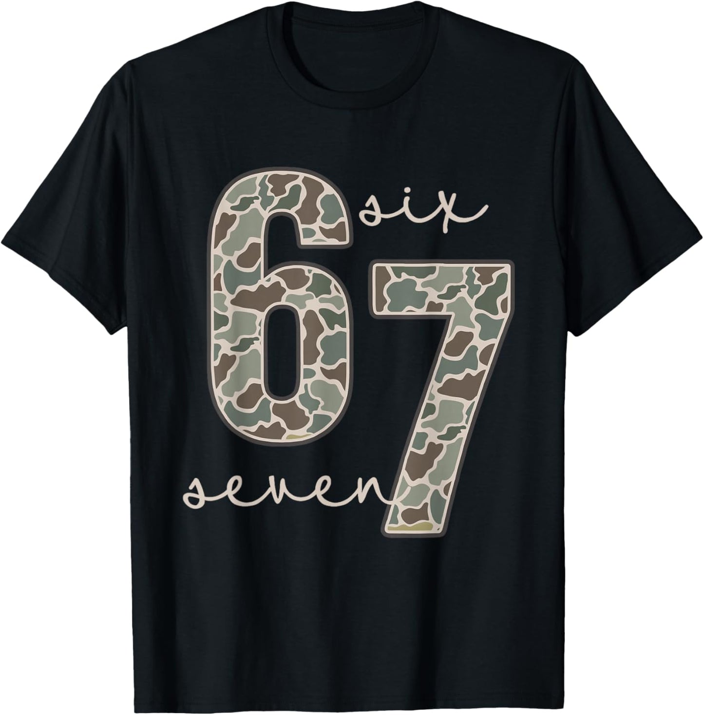 Retro Old Camo 67 Six Seven Funny Meme Gen Alpha Slang T-Shirt - T-Shirt | Black