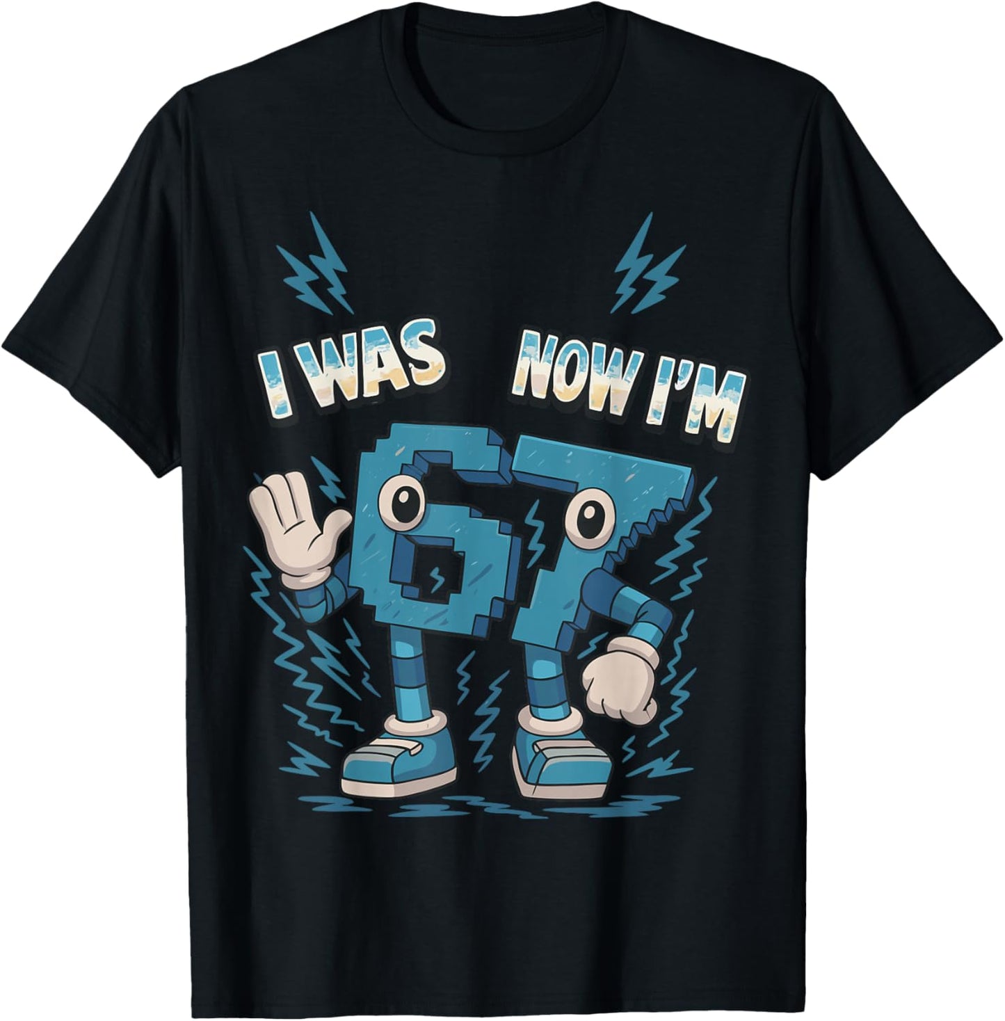 Kids Meme 67 I was 6 Now I'm 7 Years Old Birthday Brainrot T-Shirt - T-Shirt | Black