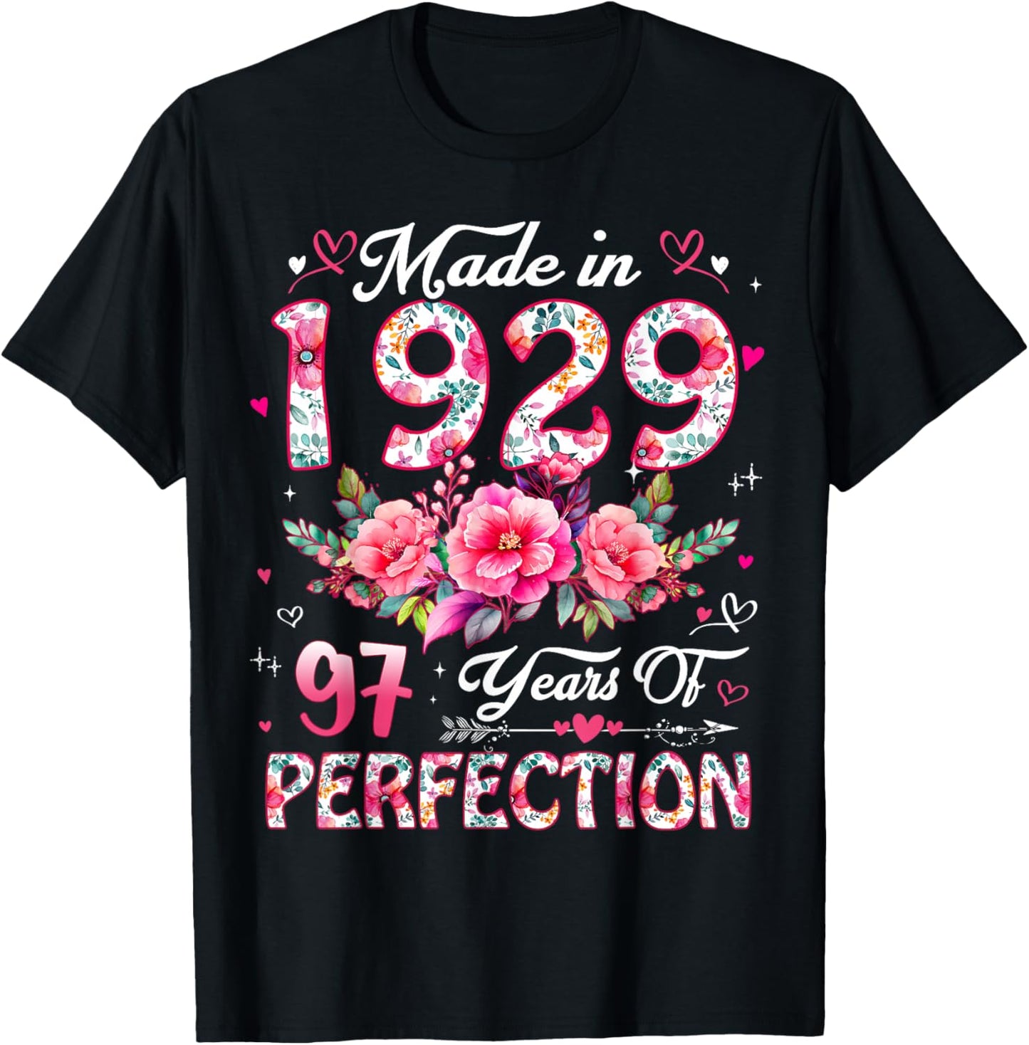 97 Year Old Made in 1929 Floral 97th Birthday Women T-Shirt - T-Shirt | Black