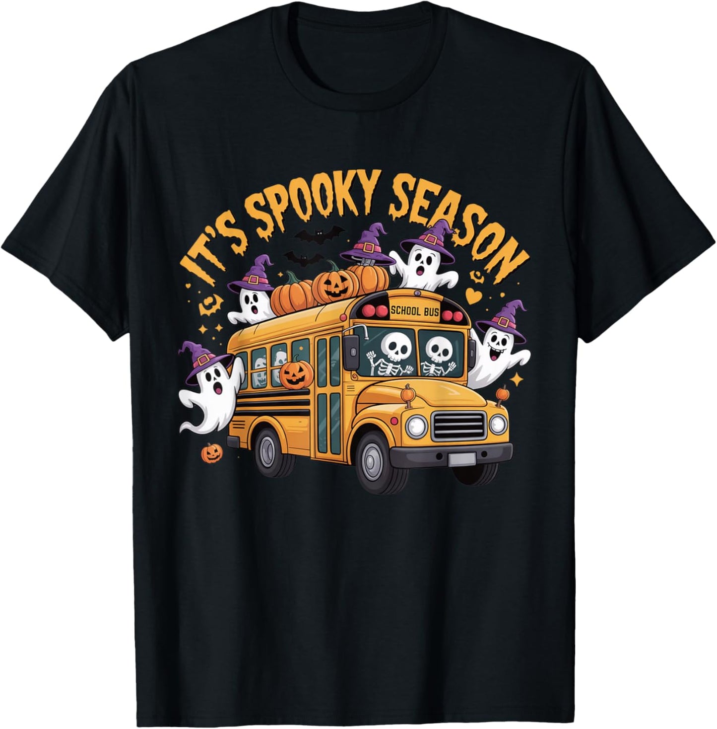 It's Spooky Season Funny Teacher Halloween School Bus T-Shirt - T-Shirt | Black