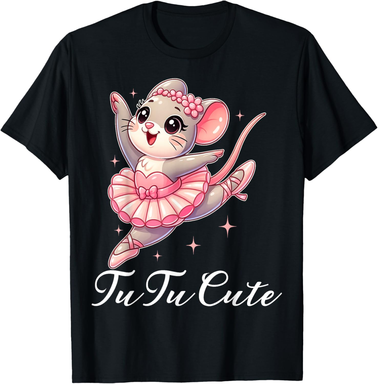 Tu Tu Cute Tiny Funny Kawaii Dancing Mouse Fun Ballerina T-Shirt - T-Shirt | Black