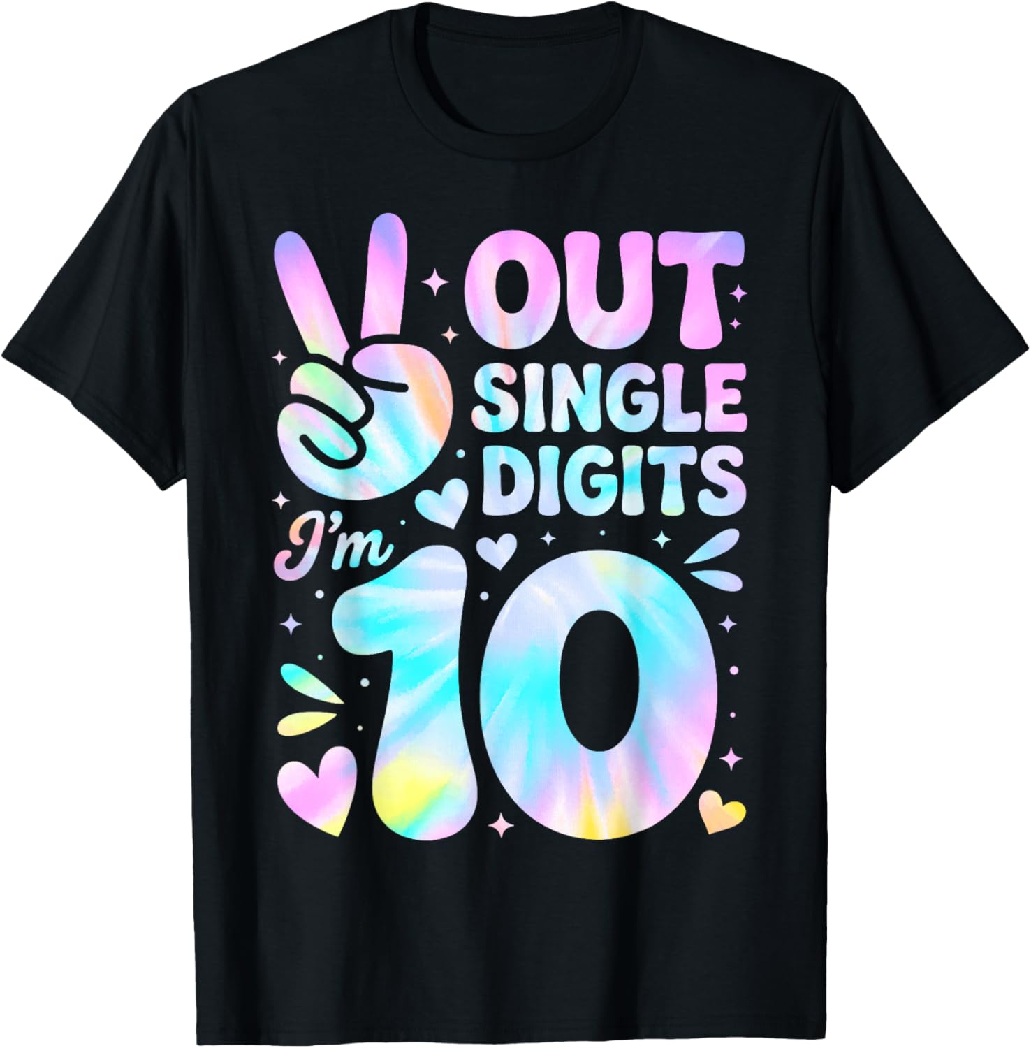 Peace Out Single Digits I'm 10 Tie dye 10th Birthday Kids T-Shirt - T-Shirt | Black