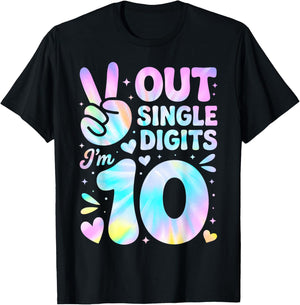 Peace Out Single Digits I'm 10 Tie dye 10th Birthday Kids T-Shirt - T-Shirt | Black