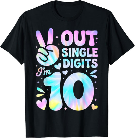 Peace Out Single Digits I'm 10 Tie dye 10th Birthday Kids T-Shirt - T-Shirt | Black