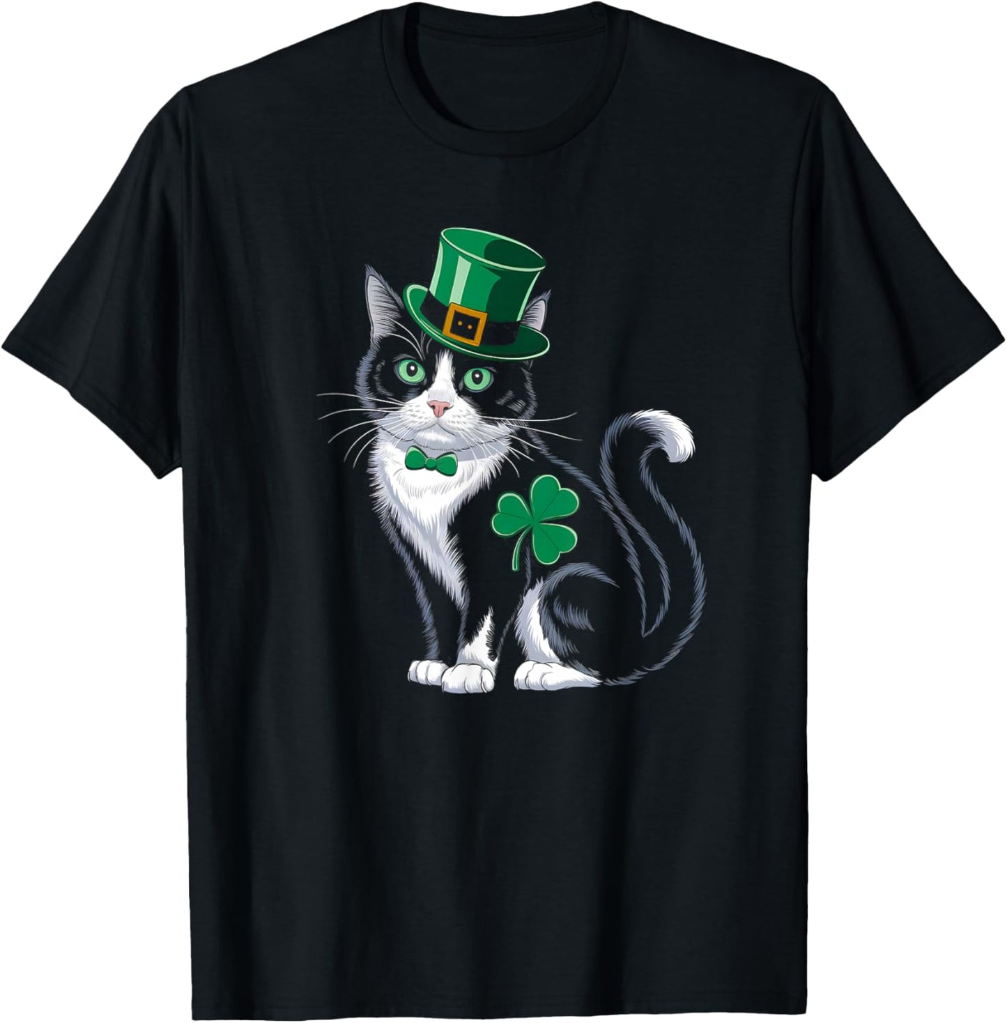 Leprechaun Cat Shamrock St Patricks Day Kitten Pet Lover T-Shirt - T-Shirt | Black
