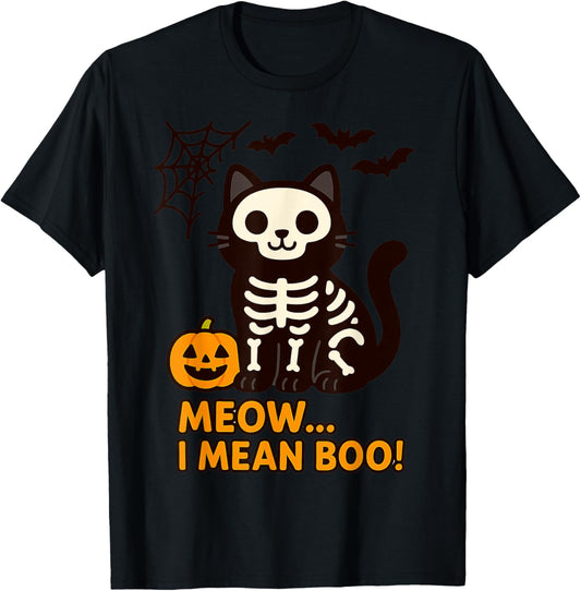 Funny Cat Halloween Costume Meow I Mean Boo Gifts Men Women T-Shirt - T-Shirt | Black