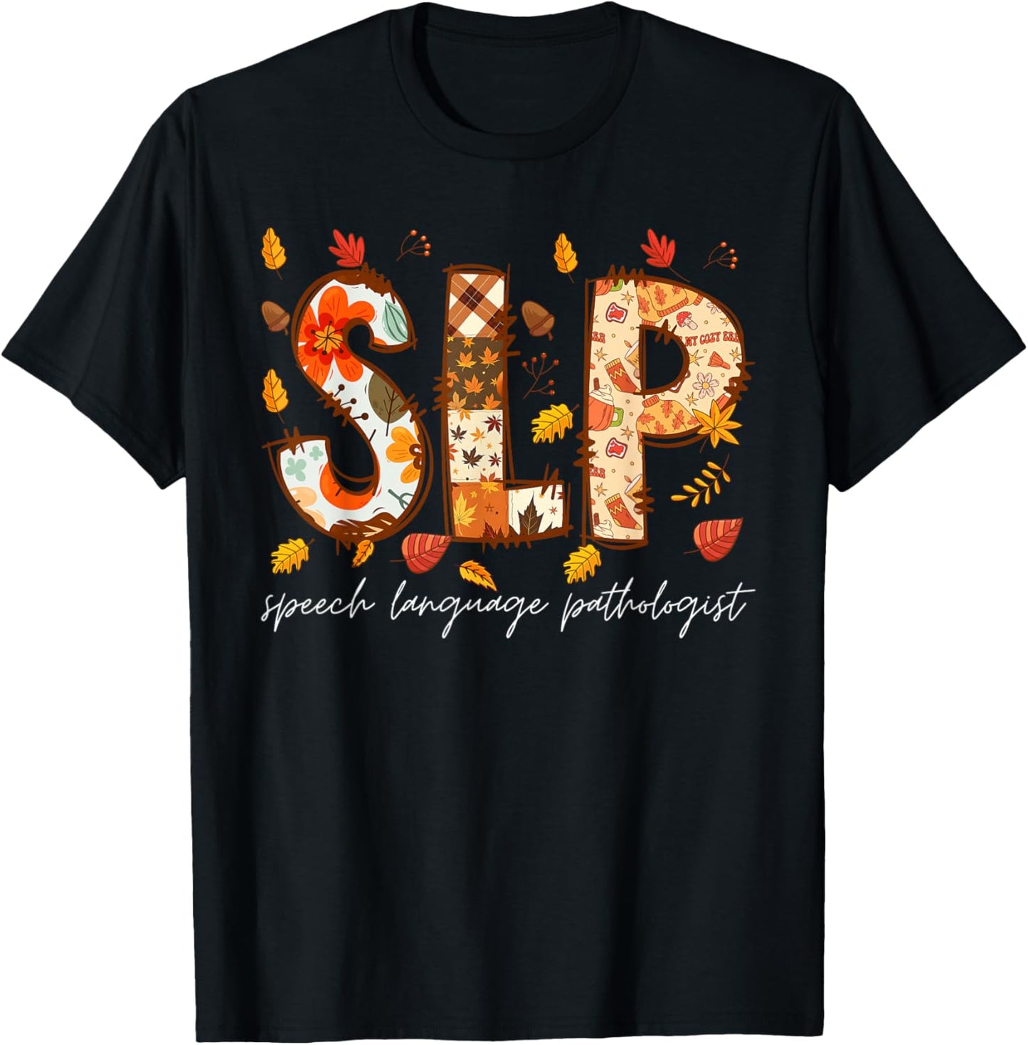 Retro SLP Pumpkin Fall Autumn Speech Therapist T-Shirt - T-Shirt | Black