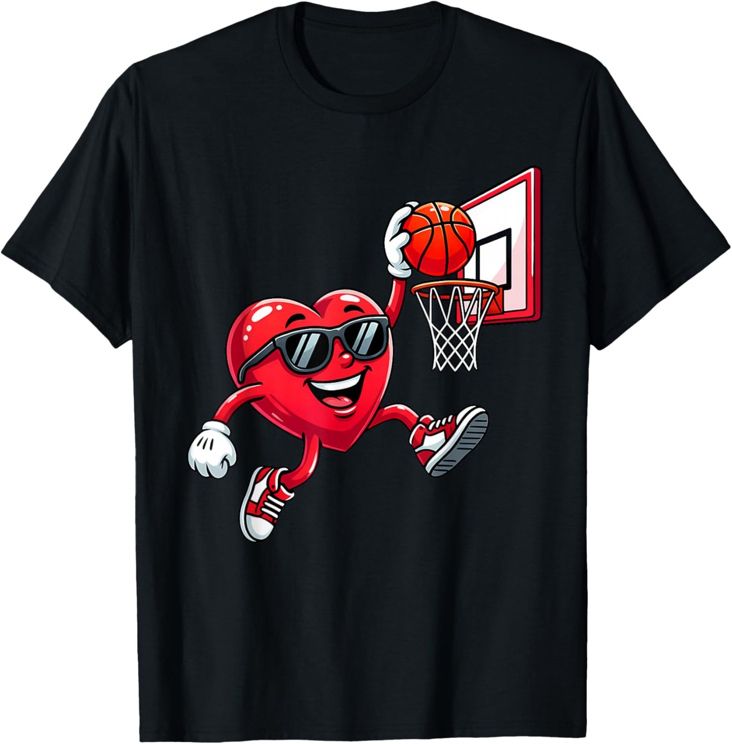 Valentines Day Basketball Funny Red Heart Boys Kids T-Shirt - T-Shirt | Black