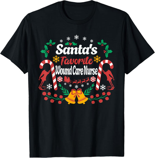 Santa's Favorite Wound Care Nurse Christmas Holiday Pajama T-Shirt - T-Shirt | Black