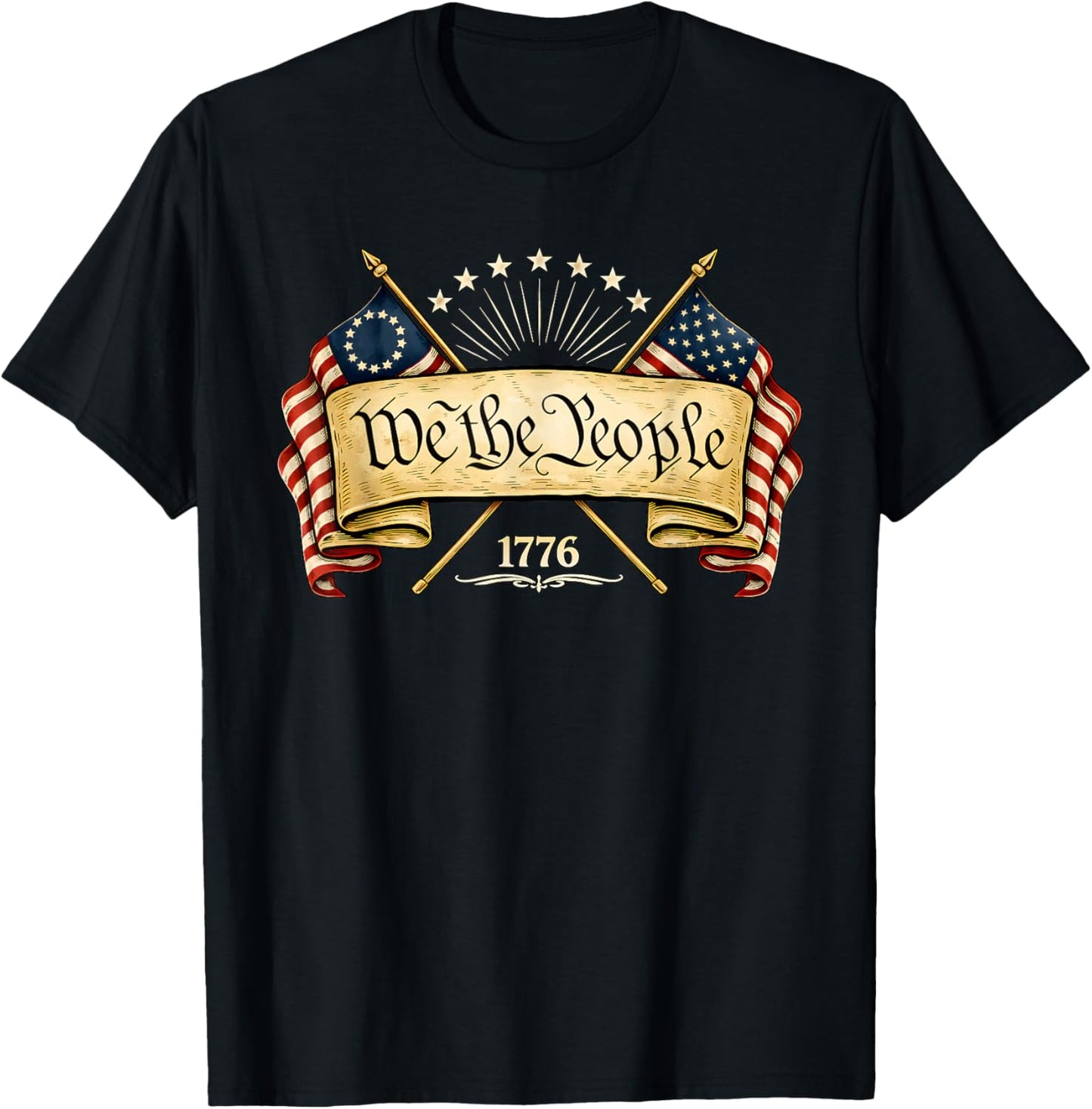 Patriotic Two Flags 1776 2026 We The People T-Shirt - T-Shirt | Black