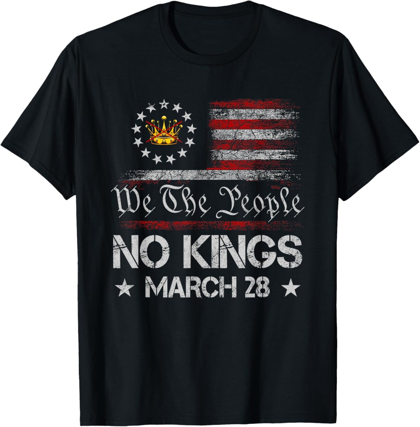No Kings March 28 2026 No Kings Day US Flag Vintage T-Shirt - T-Shirt | Black