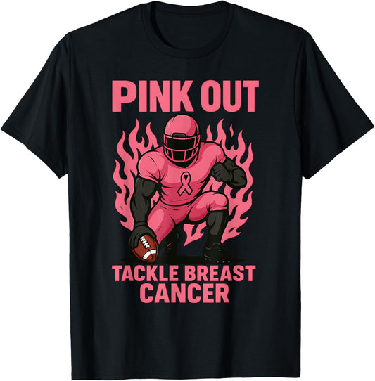 Pink Out Tackle Football Breast Cancer Awareness T-Shirt - T-Shirt | Black