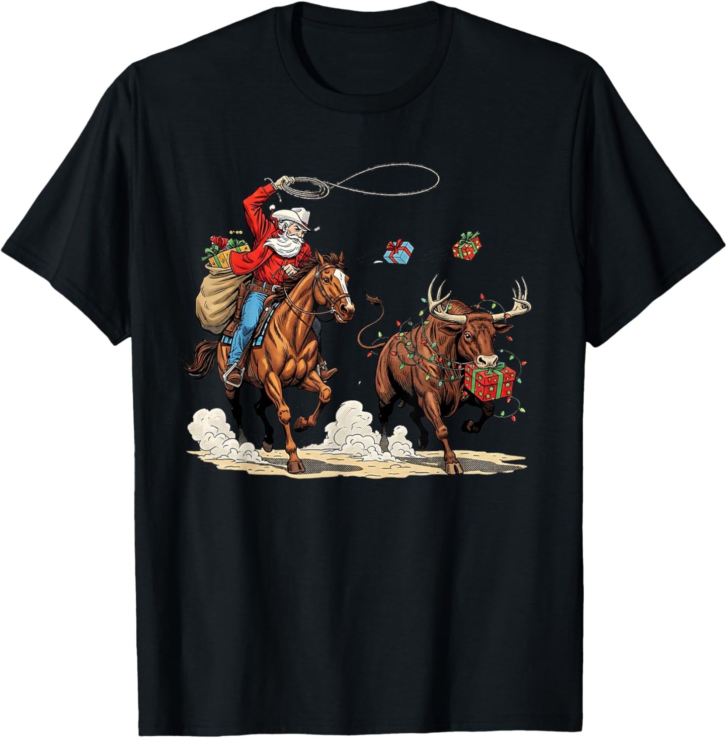 Funny Cowboy Santa Christmas Holiday Western Style Gifts Men T-Shirt - T-Shirt | Black