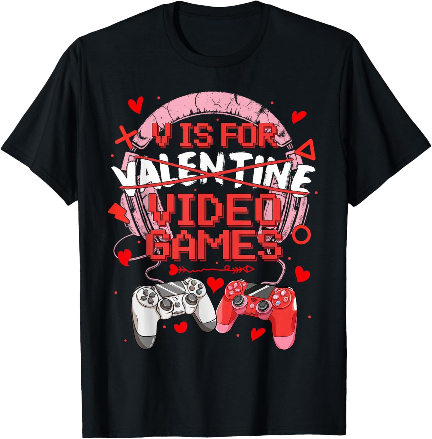 V is for Video Games Valentine Funny Valentine Boy Men Kid T-Shirt - T-Shirt | Black