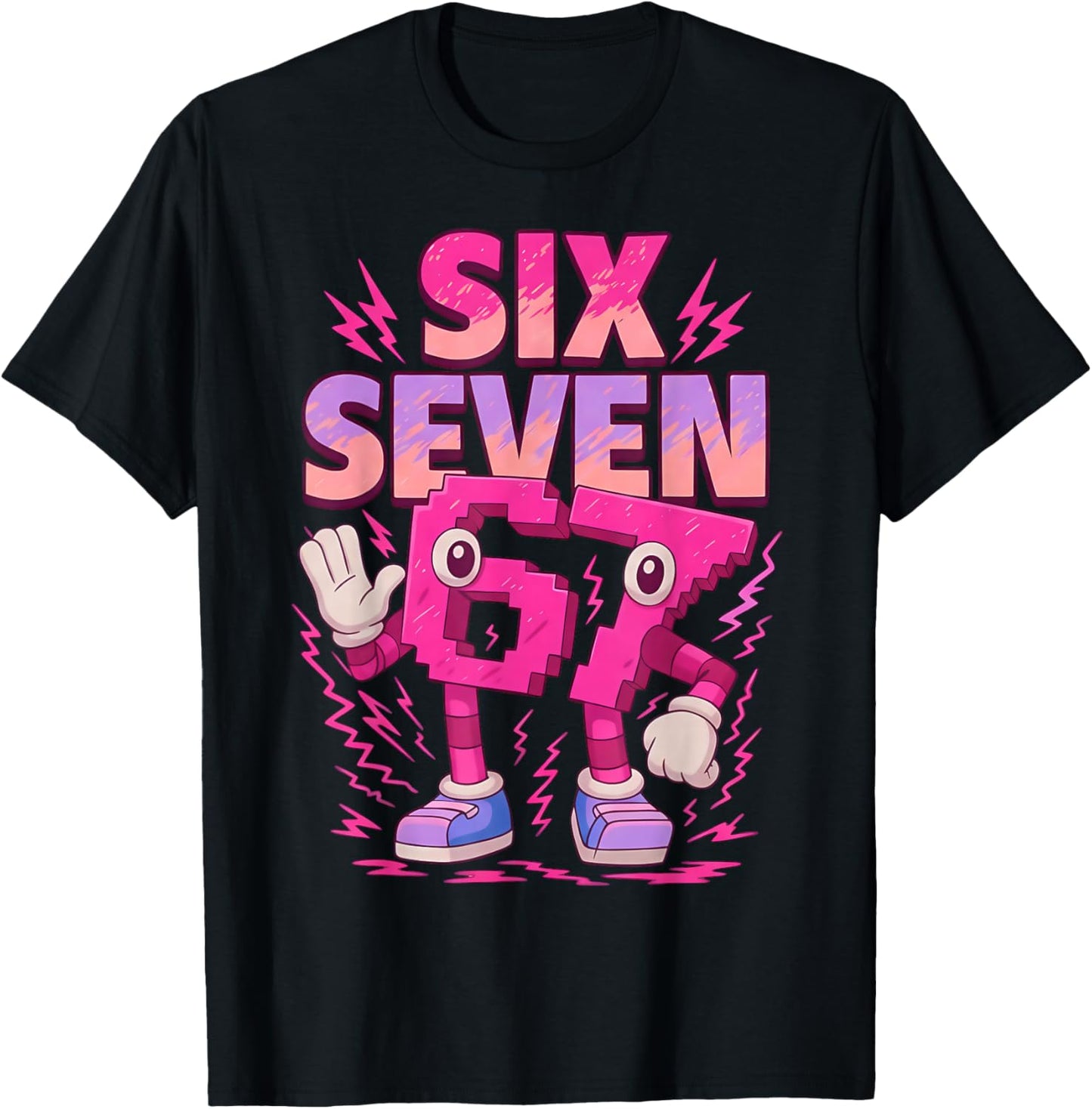 Pink 6 7 Six Seven Meme Girl Kids T-Shirt - T-Shirt | Black