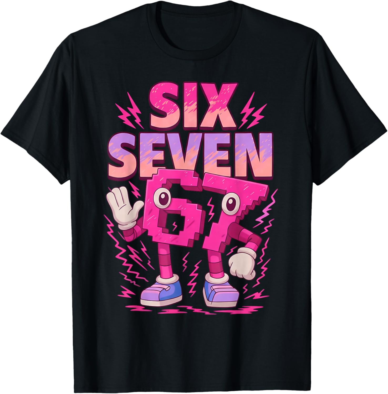 Pink 6 7 Six Seven Meme Girl Kids T-Shirt - T-Shirt | Black