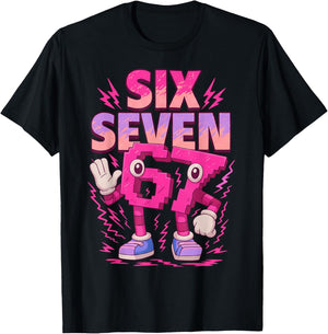 Pink 6 7 Six Seven Meme Girl Kids T-Shirt - T-Shirt | Black