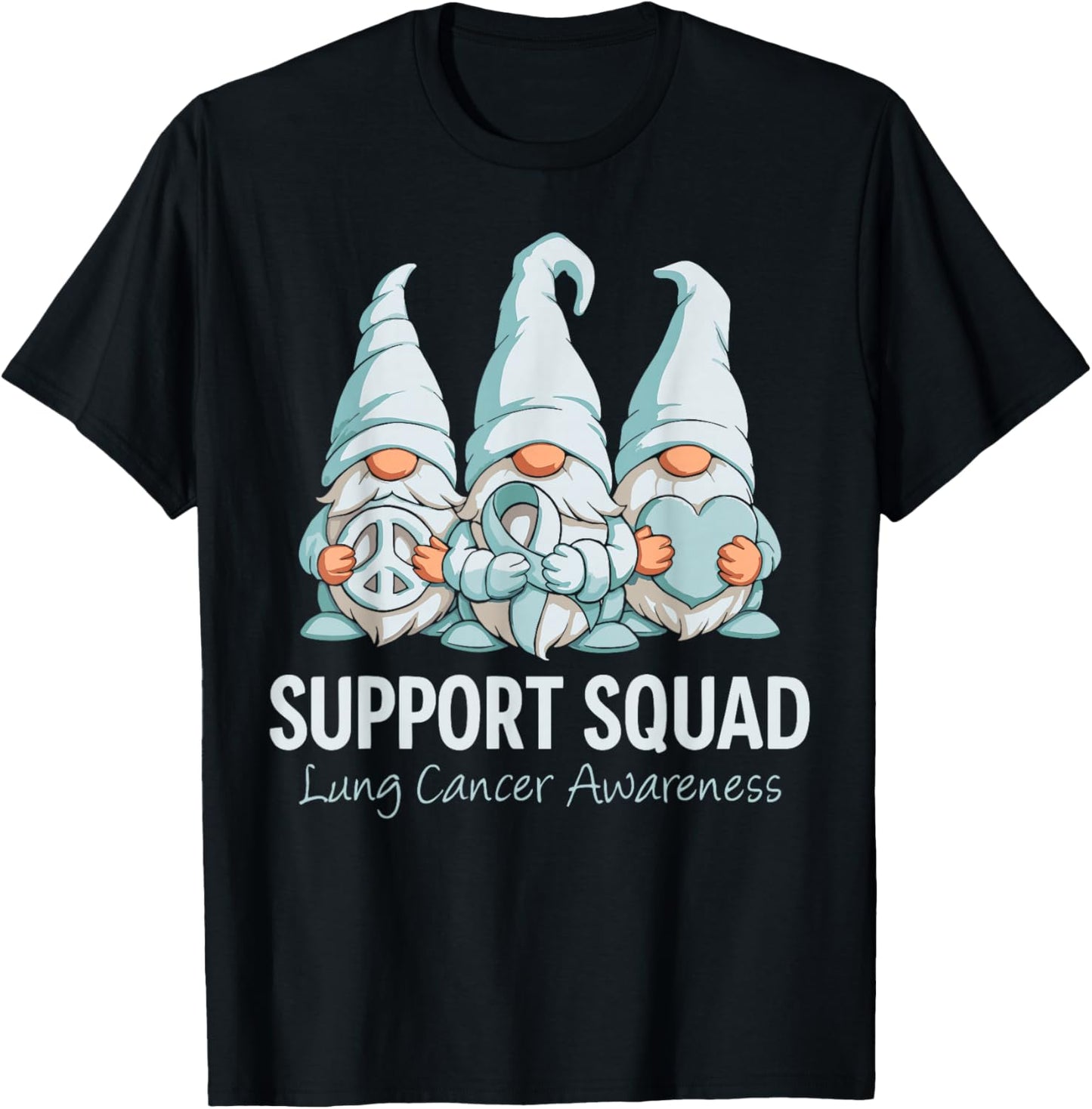 Support Squad Gnomes Lung Cancer Month Awareness Ribbon T-Shirt - T-Shirt | Black