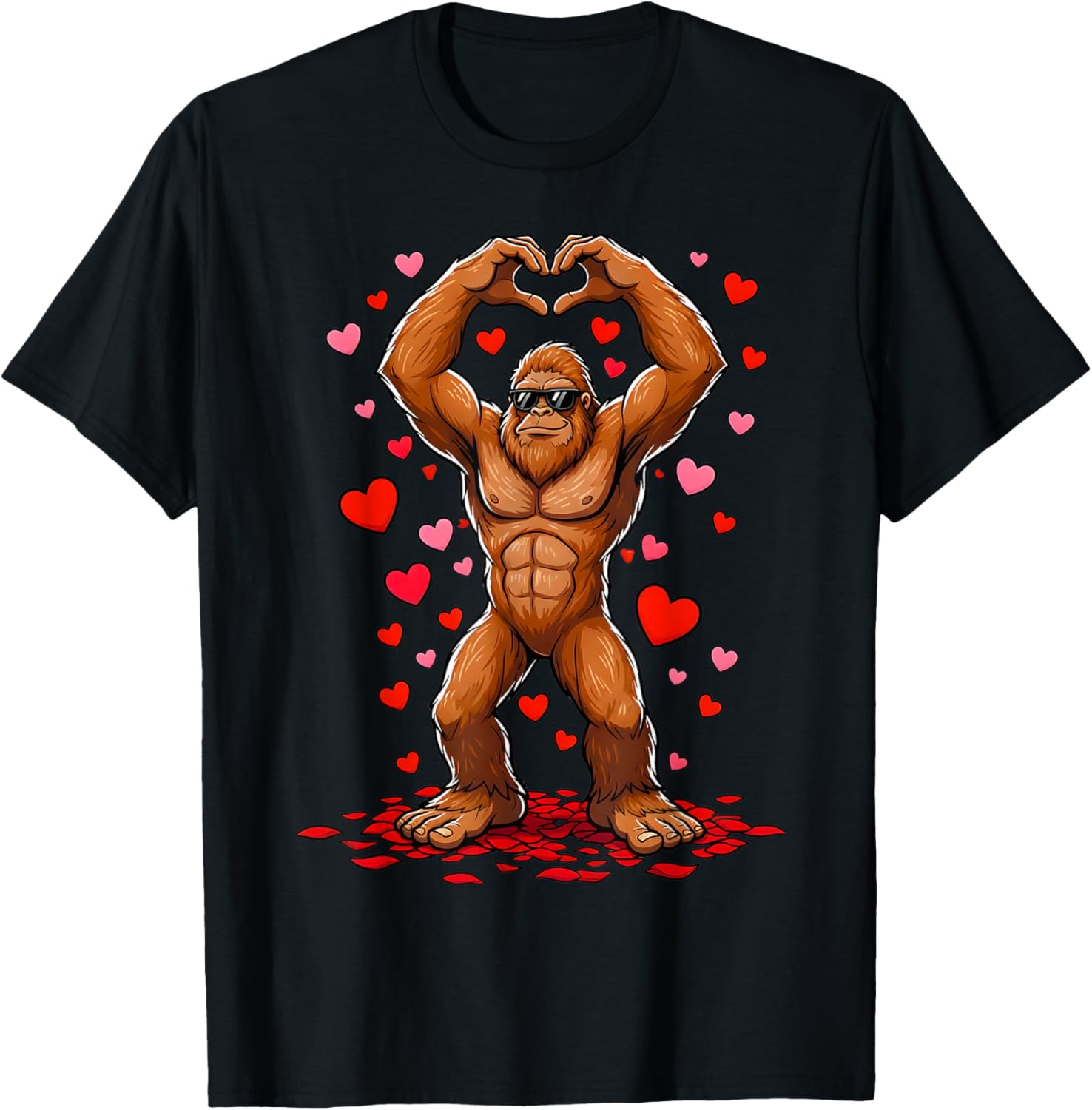 Funny Valentines Day Bigfoot Heart Sunglasses Sasquatch Boys T-Shirt - T-Shirt | Black