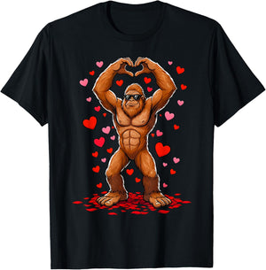 Funny Valentines Day Bigfoot Heart Sunglasses Sasquatch Boys T-Shirt - T-Shirt | Black