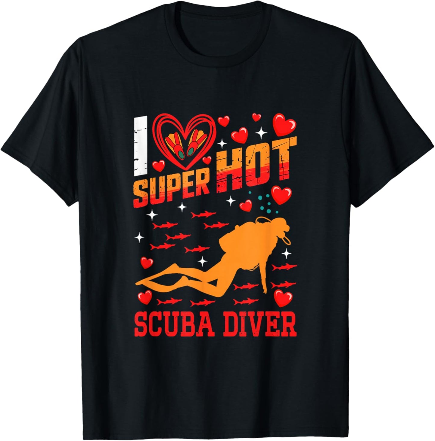 I Love Hot Scuba Diver Valentine's Day Couple Proud Job T-Shirt - T-Shirt | Black