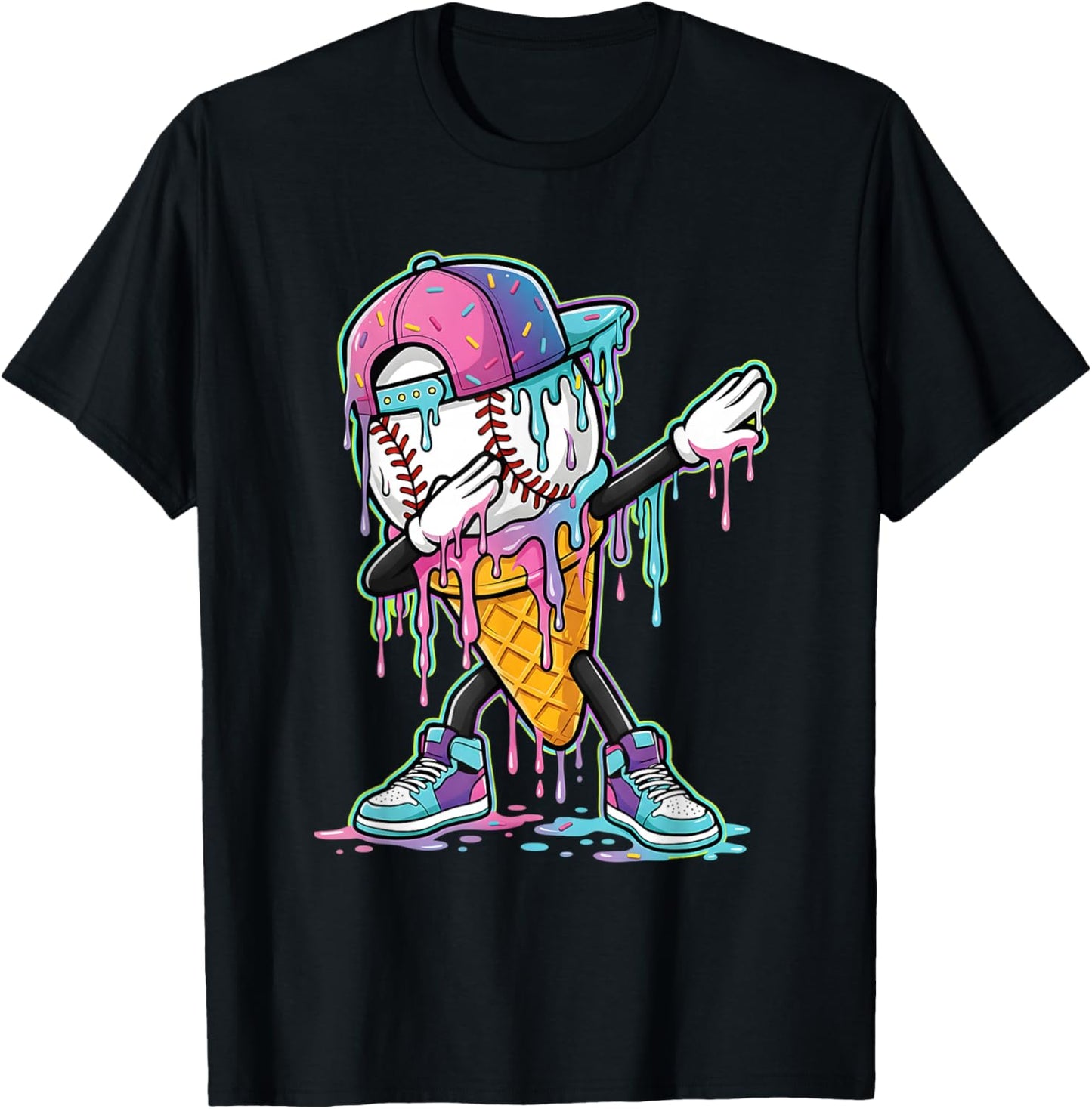 Dripping Baseball Drip Boys Ice Cream Drip Baseball Sport T-Shirt - T-Shirt | Black