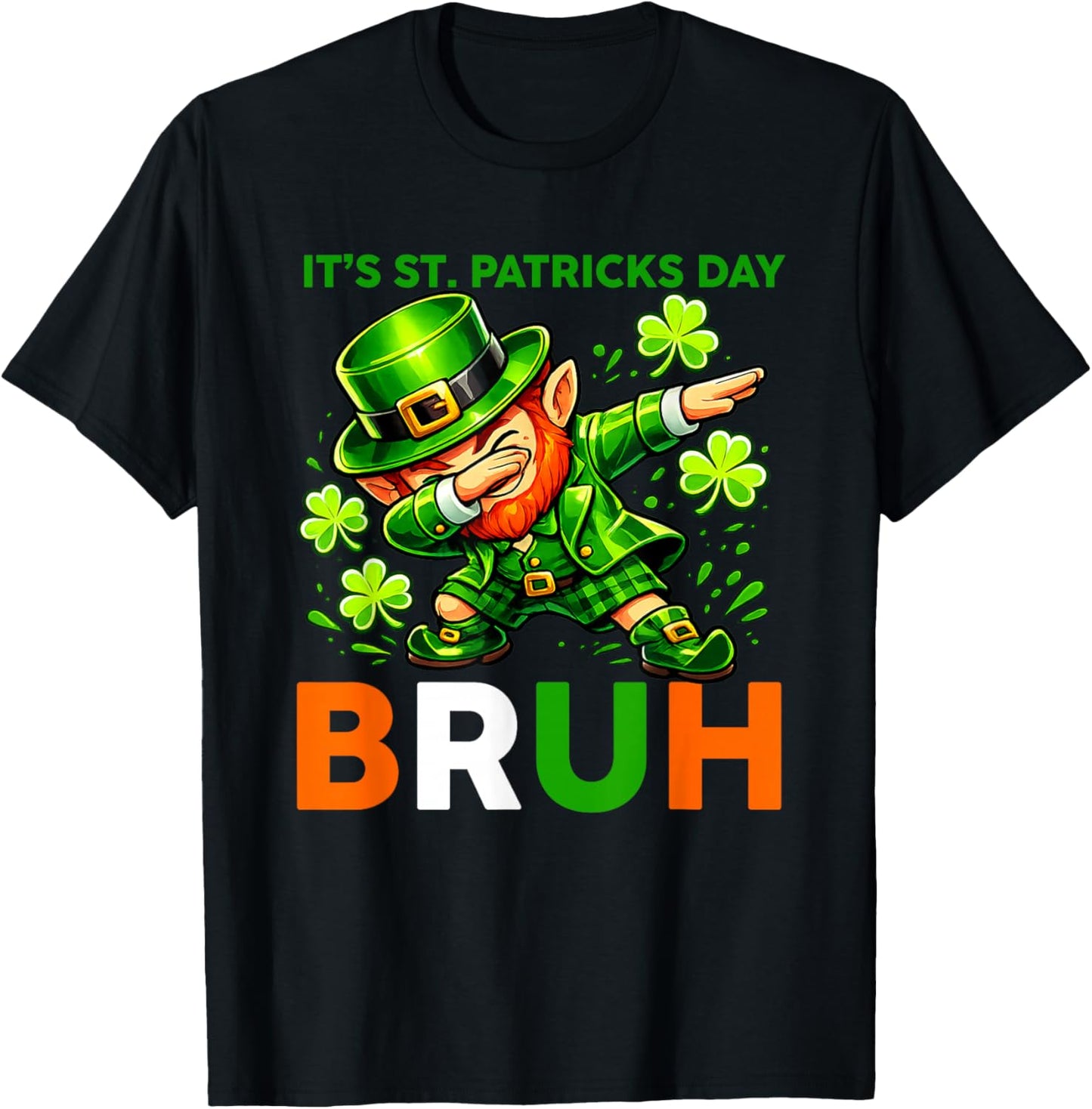 It's St Patricks Day Bruh Funny Leprechaun Dabbing Kids Boys T-Shirt - T-Shirt | Black