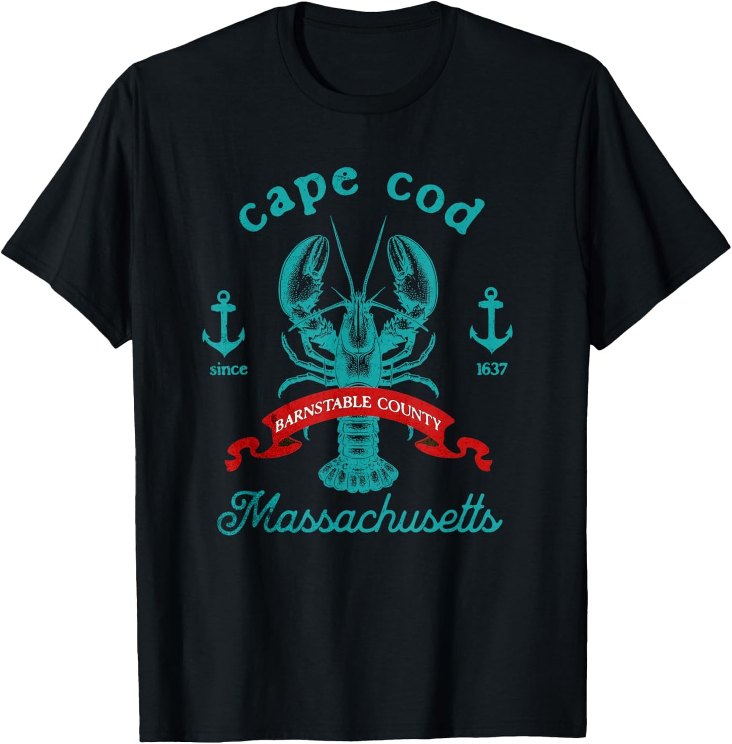 Cape Cod MA Lobster Fishing Vintage Massachusetts Souvenir T-Shirt - T-Shirt | Black