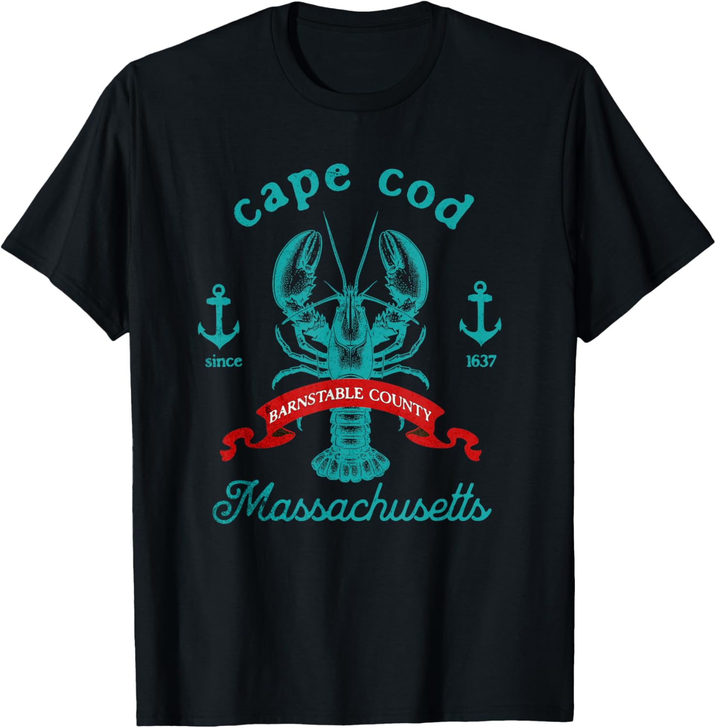 Cape Cod MA Lobster Fishing Vintage Massachusetts Souvenir T-Shirt - T-Shirt | Black