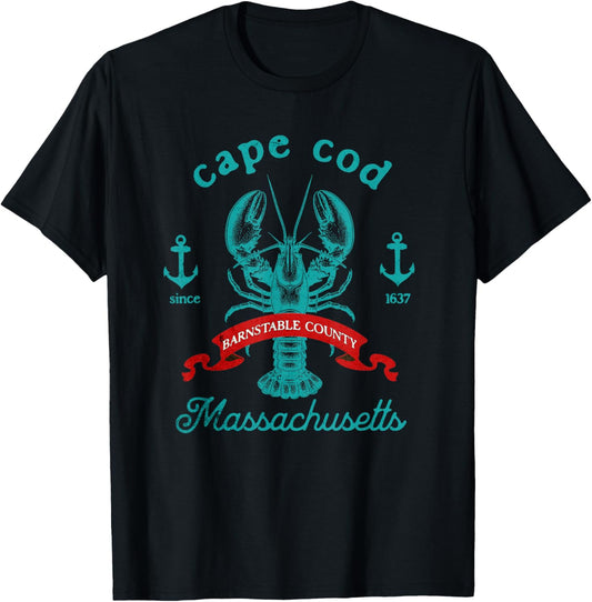 Cape Cod MA Lobster Fishing Vintage Massachusetts Souvenir T-Shirt - T-Shirt | Black