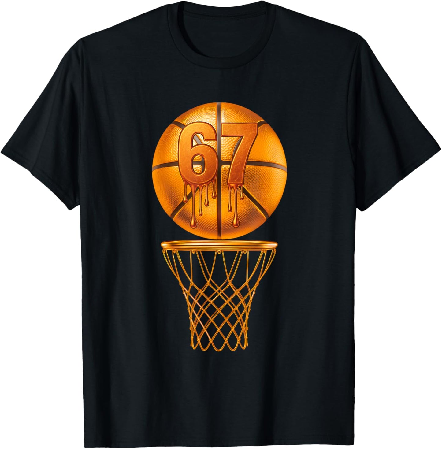 Gold 67 Drip Basketball Hoop Slam Dunk 6-7 Six Seven Bball T-Shirt - T-Shirt | Black