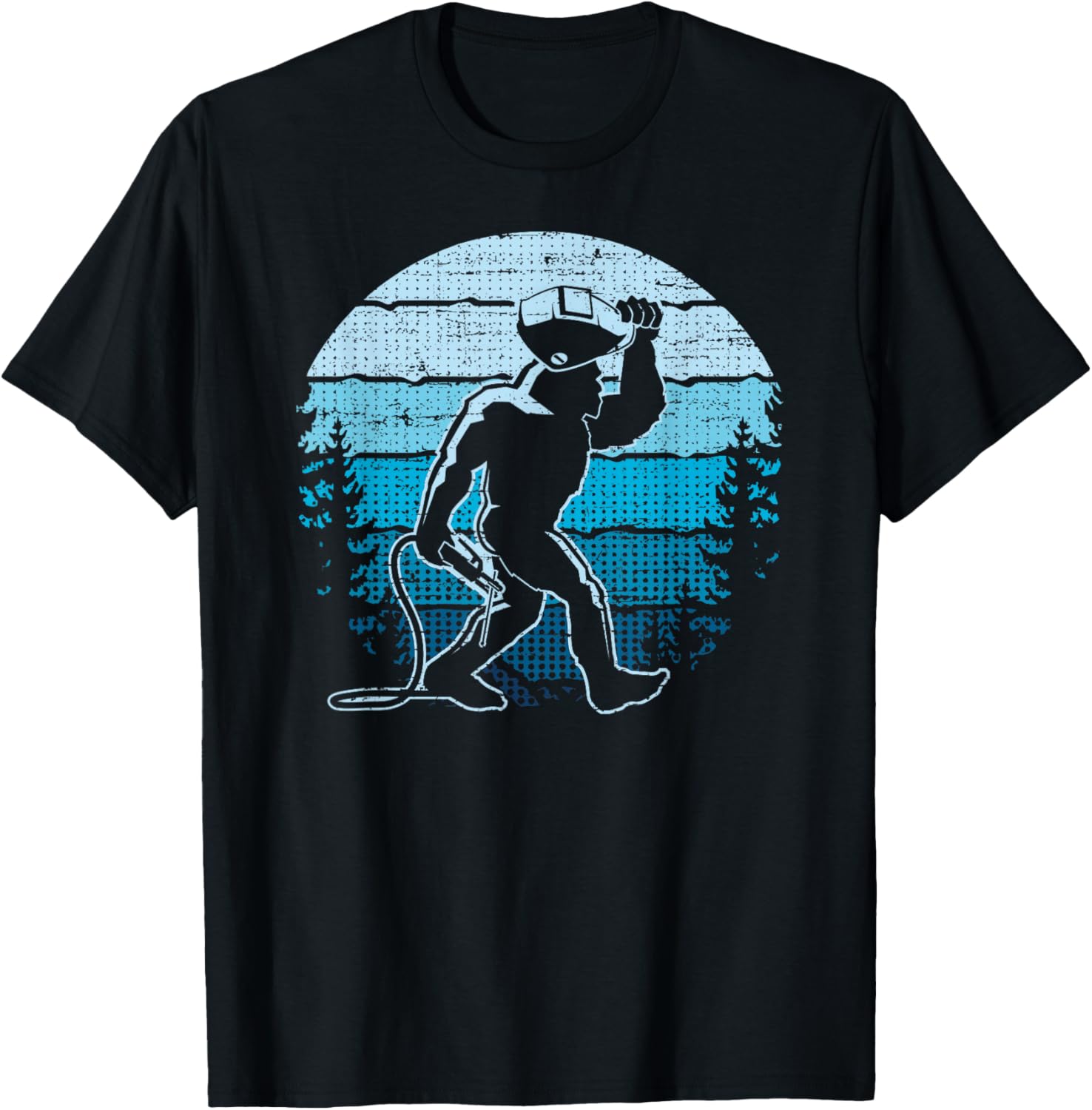 Vintage Bigfoot Welder, Funny Sasquatch Welding - Retro Blue T-Shirt - T-Shirt | Black