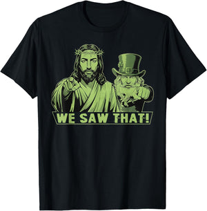 Jesus and Leprechaun St Patricks Day Funny T-Shirt - T-Shirt | Black