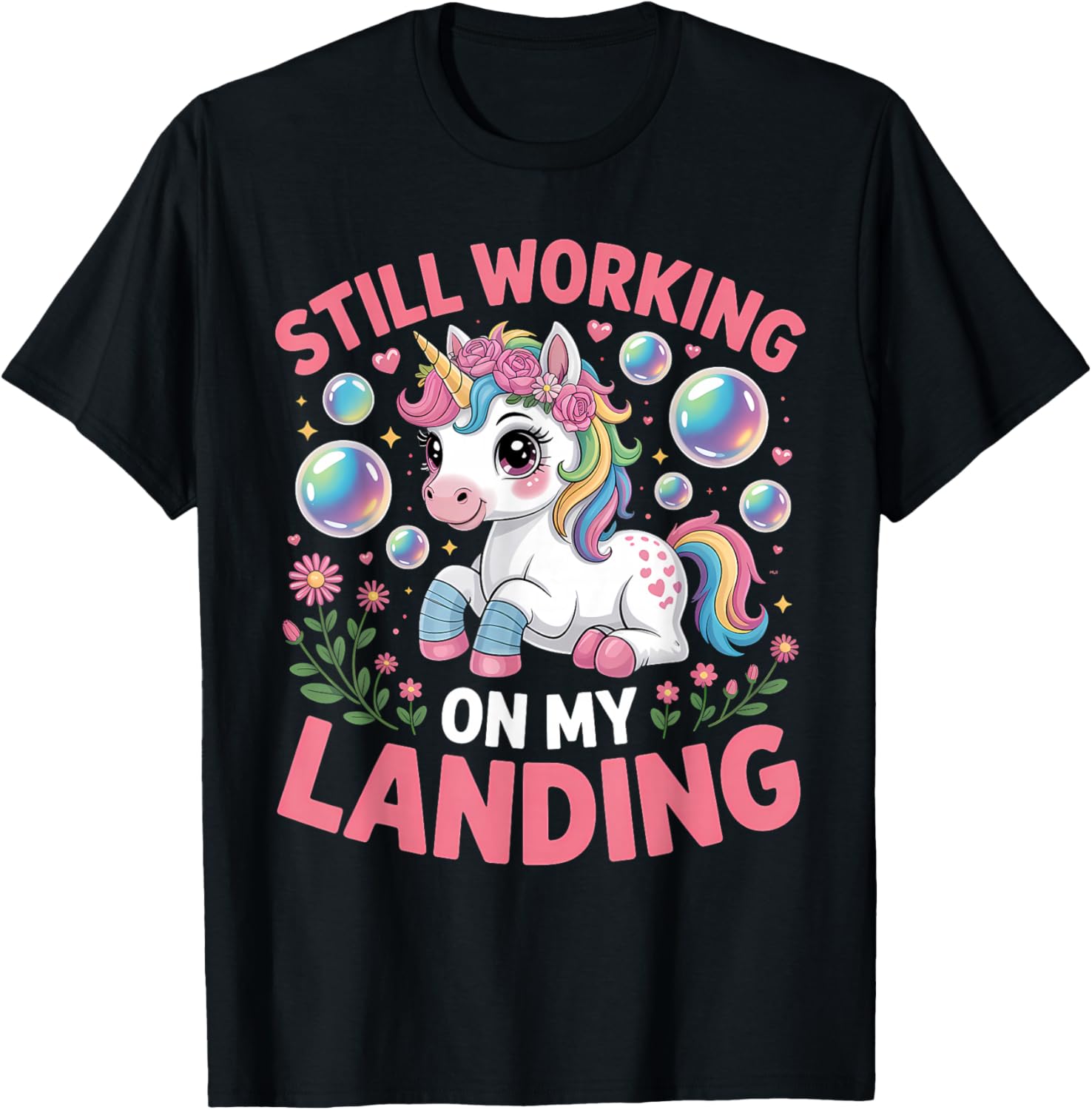 Still Working On My Landing Injury Broken Arm Cute Unicorn T-Shirt - T-Shirt | Black