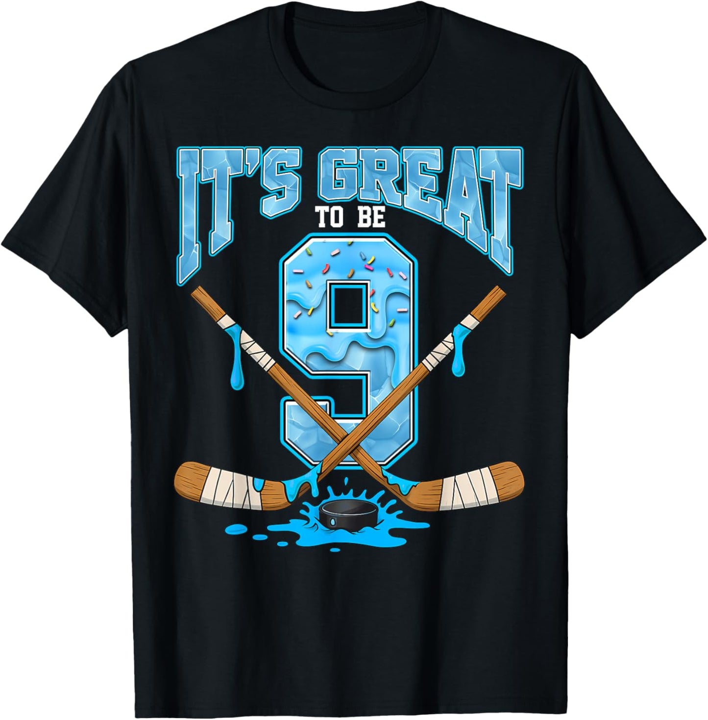9th Birthday Hockey Lovers It's Great to Be 9 Years Old T-Shirt - T-Shirt | Black