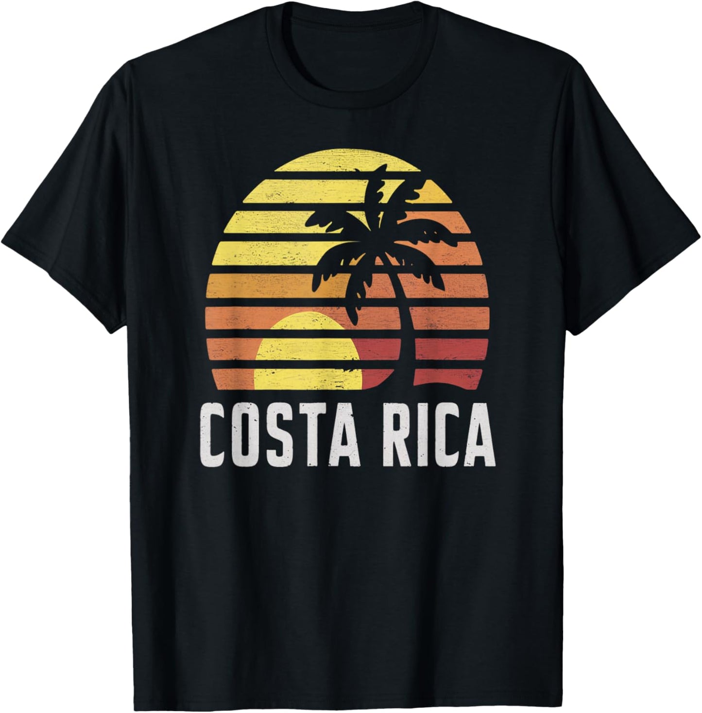 Costa Rica Retro Sunset Scene with Palm and Horizon Vibes T-Shirt - T-Shirt | Black