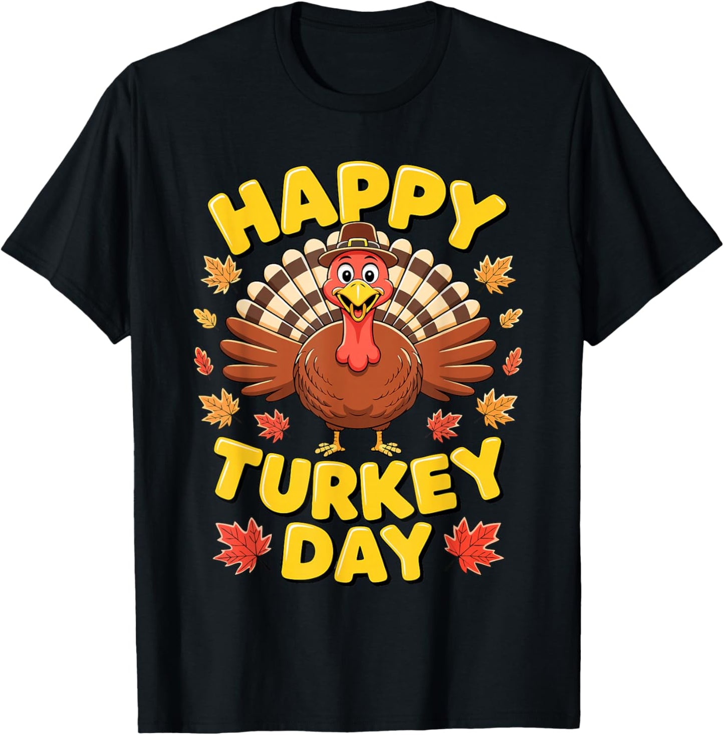 Happy Turkey Day Shirt Men Women Kids Family Thanksgiving T-Shirt - T-Shirt | Black