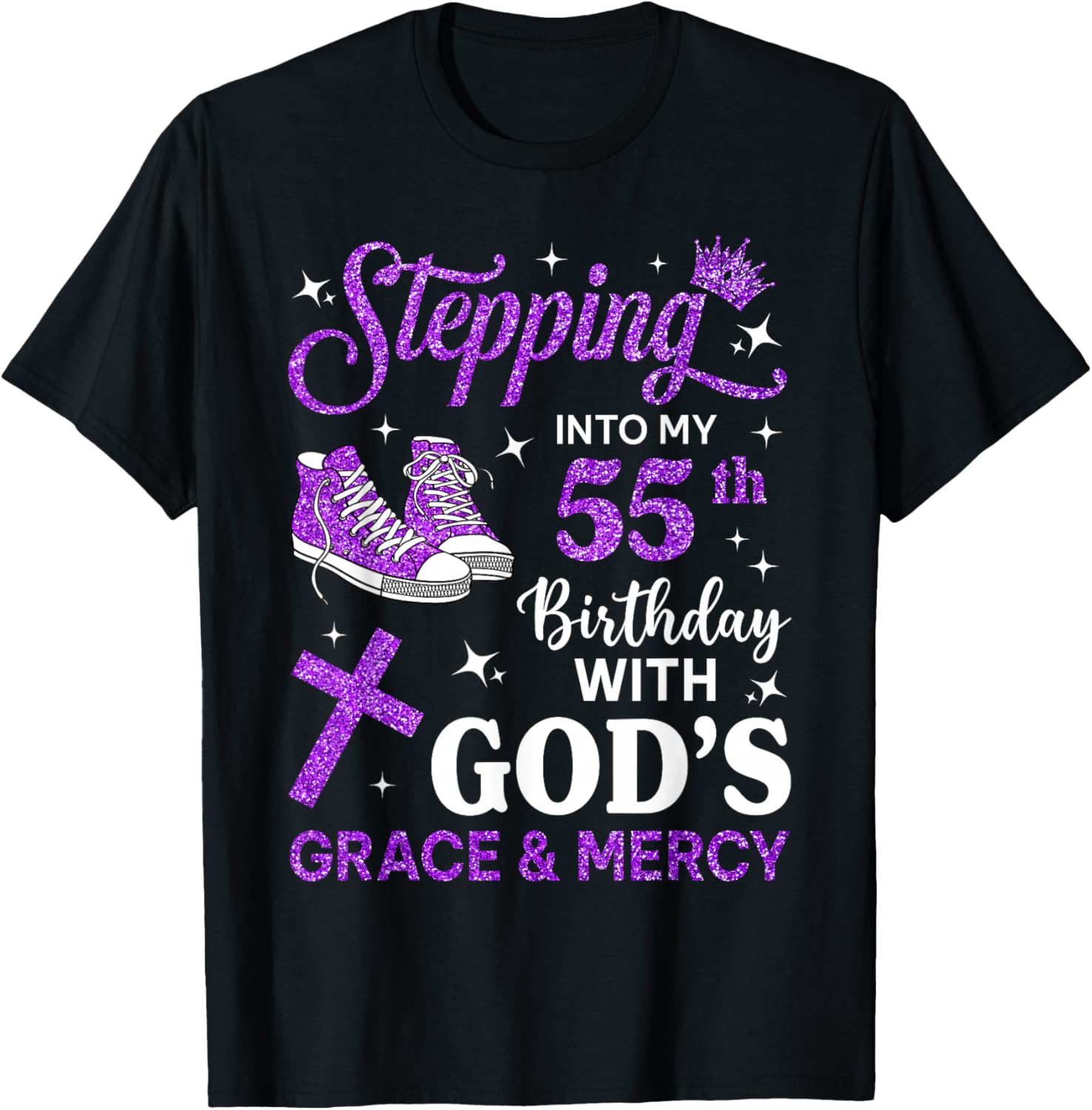 Stepping Into My 55th Birthday Women Girls Sneakers T-Shirt - T-Shirt | Black