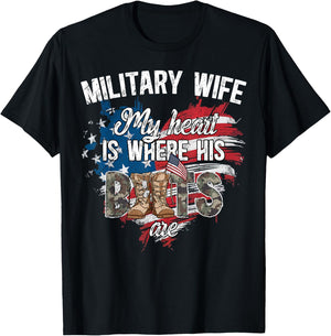 Military Wife Where His Boots are Wife of A Soldier Wife T-Shirt - T-Shirt | Black