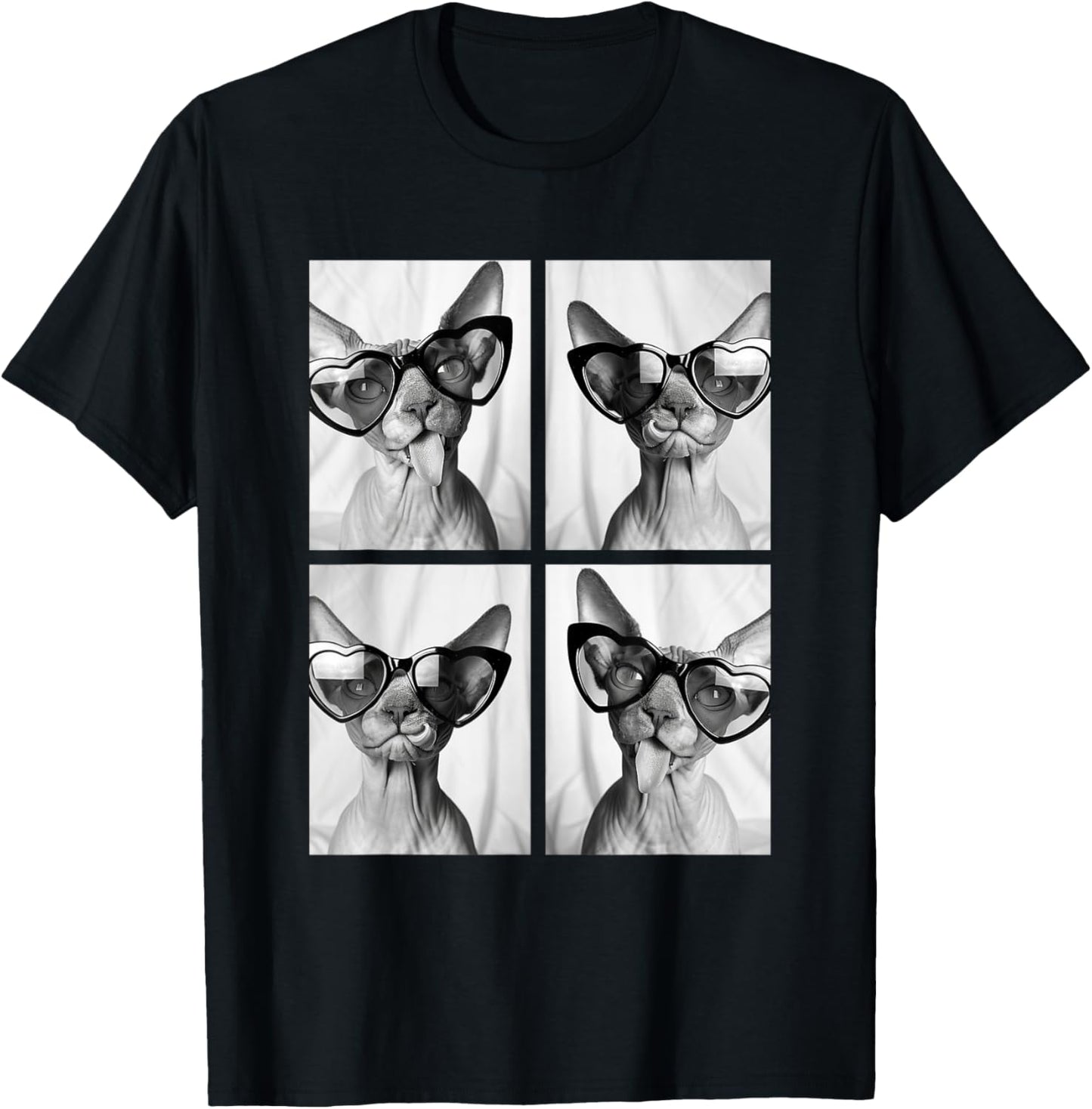 Sphynx Cats with Hearts Sunglasses Funny Valentine's Day T-Shirt - T-Shirt | Black