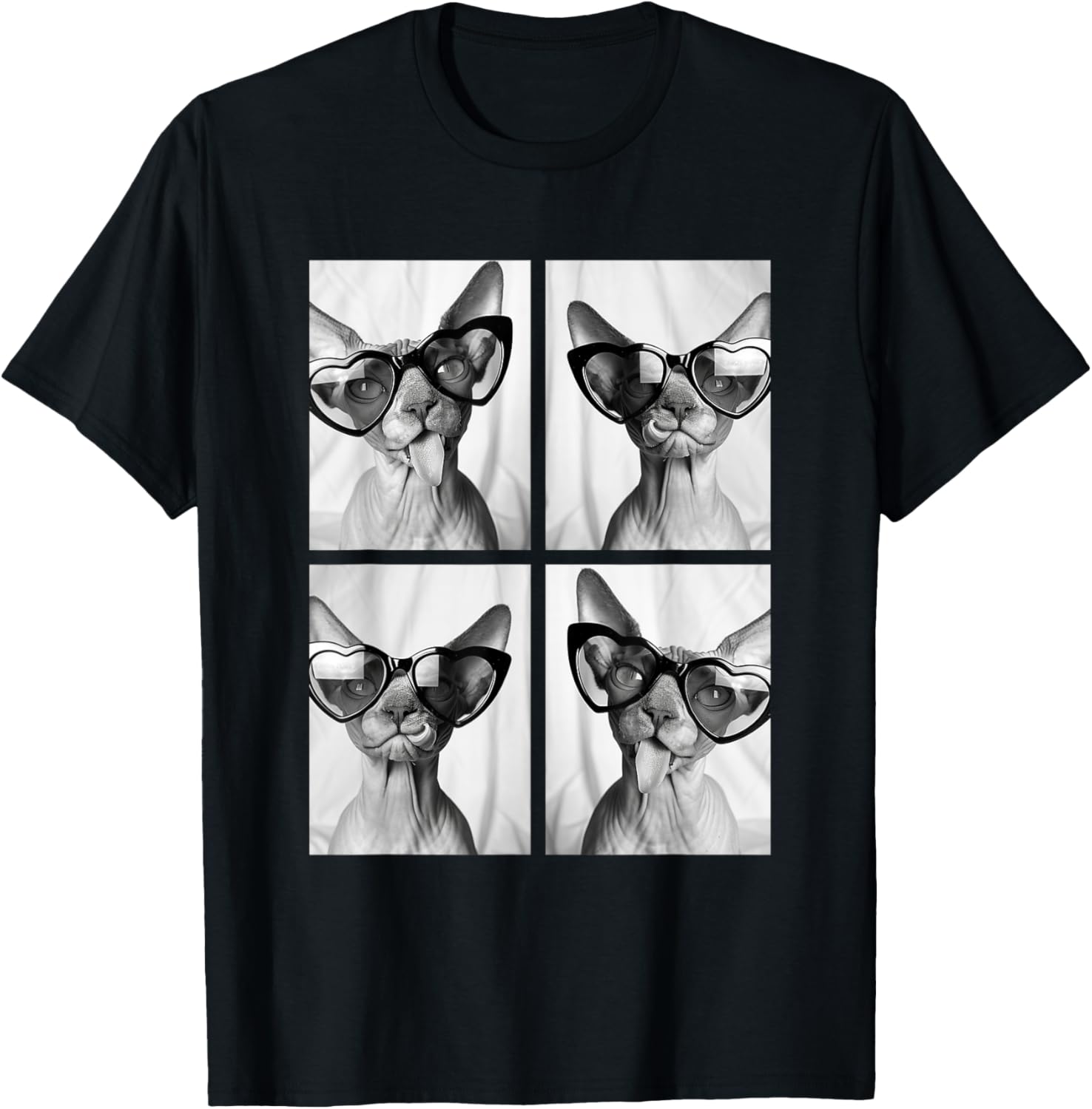 Sphynx Cats with Hearts Sunglasses Funny Valentine's Day T-Shirt - T-Shirt | Black
