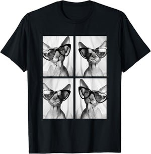 Sphynx Cats with Hearts Sunglasses Funny Valentine's Day T-Shirt - T-Shirt | Black