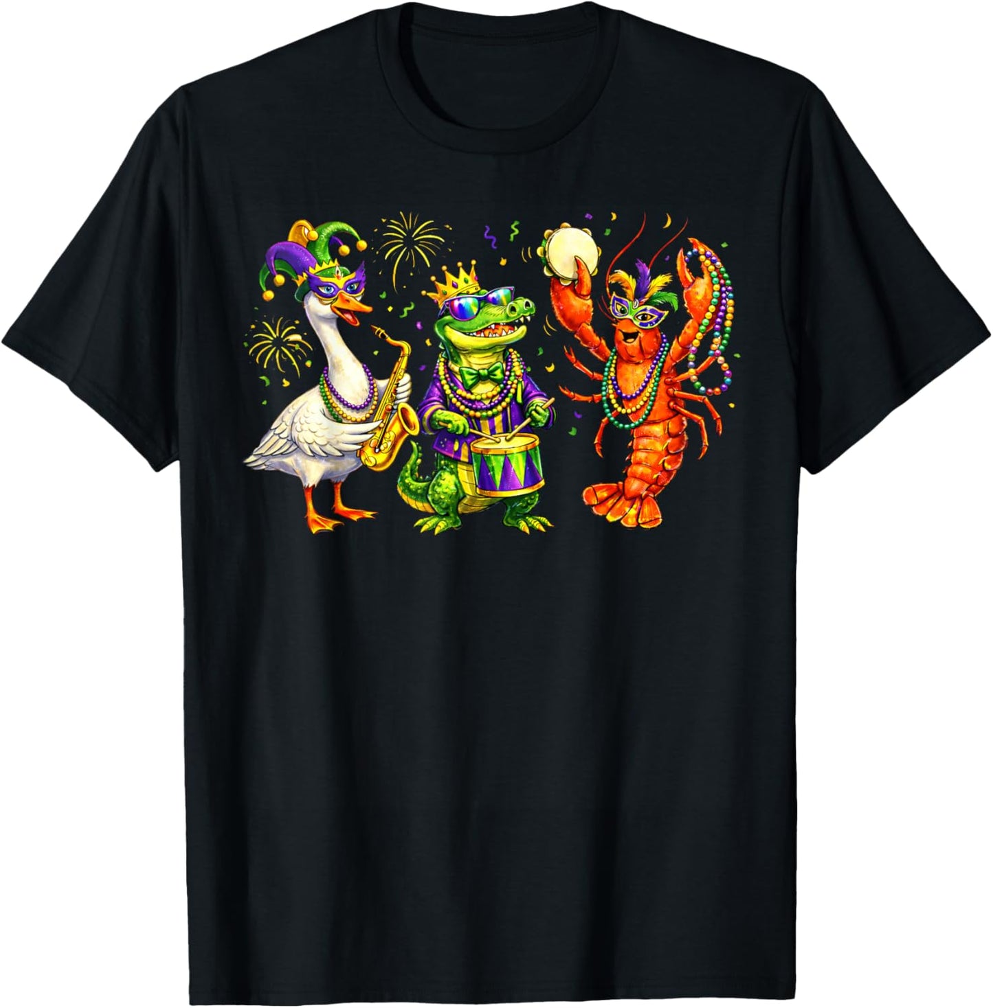 ABC Alligator Brown Pelican Crawfish Louisiana Mardi Gras T-Shirt - T-Shirt | Black