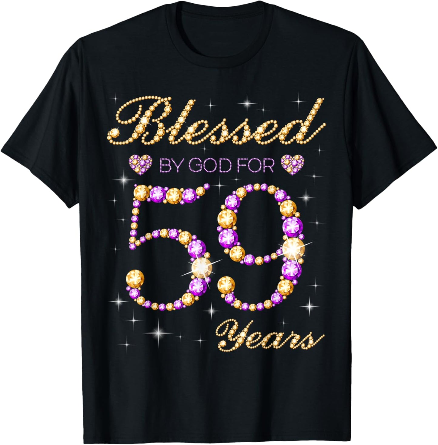 Blessed by God for 59 Years Old Birthday Party Cute Bday T-Shirt - T-Shirt | Black