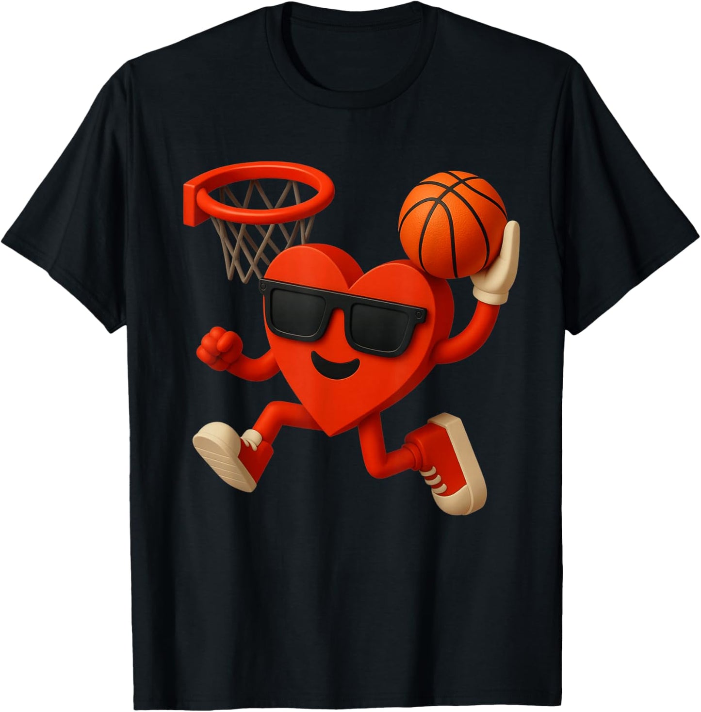 Basketball Valentines Day Cute Funny Heart Boys Girls Kids T-Shirt - T-Shirt | Black