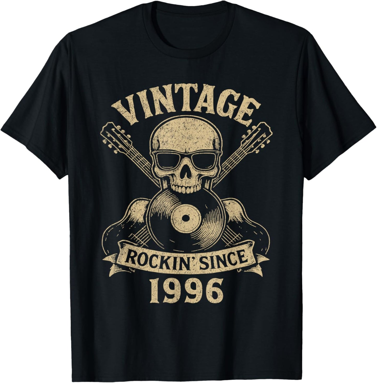 30th Birthday Rockin’ Since 1996 Vintage Rock Music Birthday T-Shirt - T-Shirt | Black
