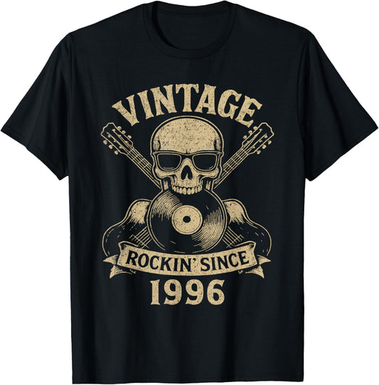 30th Birthday Rockin’ Since 1996 Vintage Rock Music Birthday T-Shirt - T-Shirt | Black