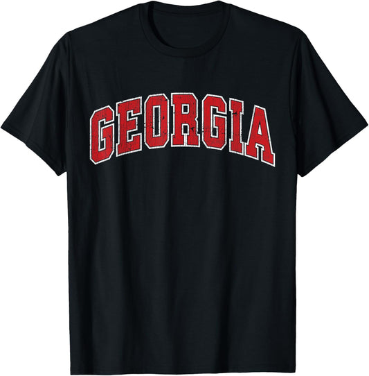 Georgia GA Vintage Athletic Sports Design Red Text T-Shirt - T-Shirt | Black