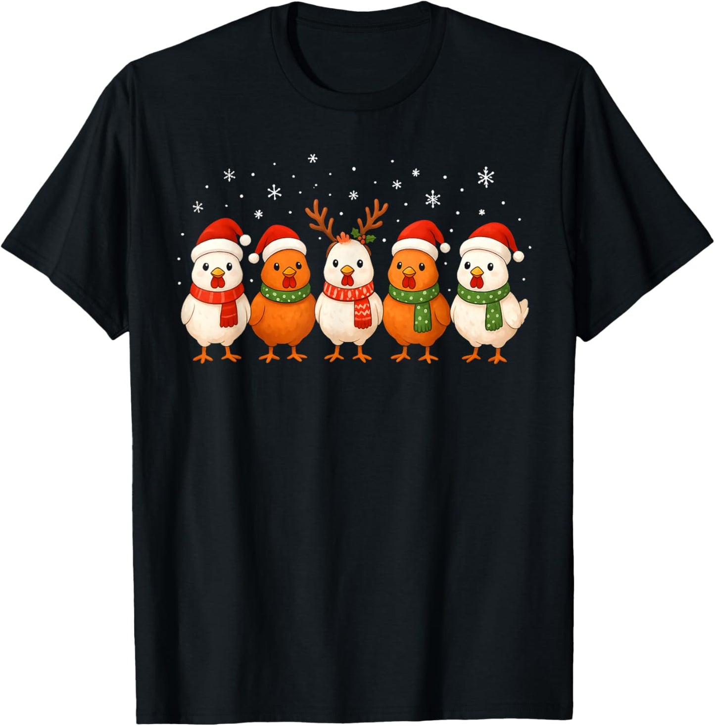 Christmas Lights Chicken Santa Kawaii Xmas Tree Holiday T-Shirt - T-Shirt | Black