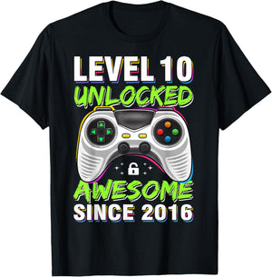 Level 10 Unlocked Awesome Since 2016 10th Birthday Gaming T-Shirt - T-Shirt | Black